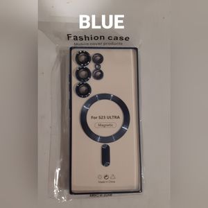 For Samsung Galaxy S23 Ultra 6.8" TPU Magnetic Clear Cover  "BLUE"
